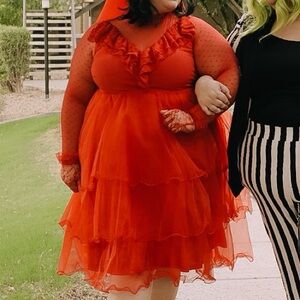 Red Ruffled Dress Beetlejuice Halloween Costume